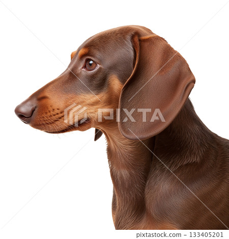Playful Dachshund Portrait Showcasing Charming Features and Curious Expression 133405201