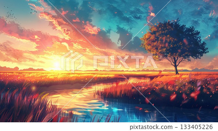 All life flows from our consciousness Beautiful photograph Sun is shining realistic Generative AI. 133405226