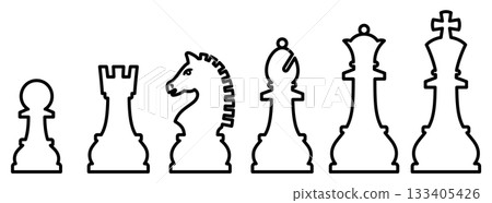 一套各種形狀的國際象棋棋子圖示向量插圖 133405426