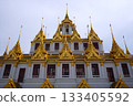 Front view of Loha Prasat Metal Palace in Wat Ratchanatdaram, Bangkok Thailand 133405592