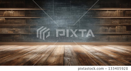 Bookshelves and Equations With Wooden Floor 133405928