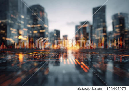 Cityscape With Orange Digital Graphic Overlay Cityscape With Orange Digital Graphic Overlay 133405975