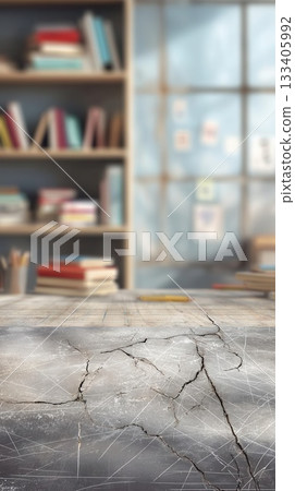 Cracked Surface in Front of Bookshelf Cracked Surface in Front of Bookshelf 133405992