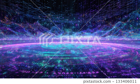 Abstract Digital Landscape With Glowing Lights 133406011