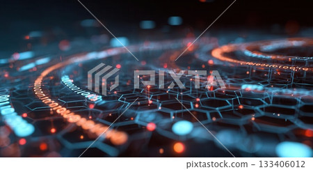 Abstract Hexagonal Grid With Glowing Data 133406012