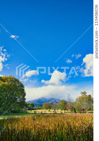 美麗的秋葉和日光山脈的景色 133406036