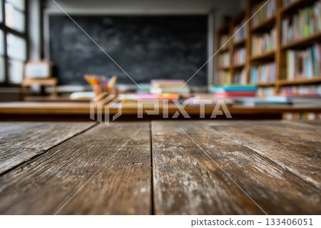 Wooden Table Surface in School Classroom 133406051