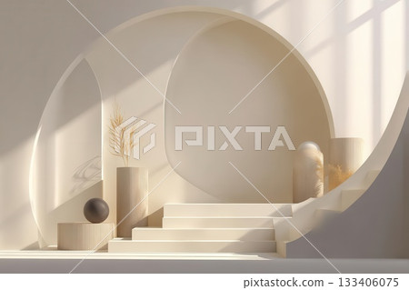 Abstract Beige Interior With Stairs and Plants Abstract Beige Interior With Stairs and Plants 133406075