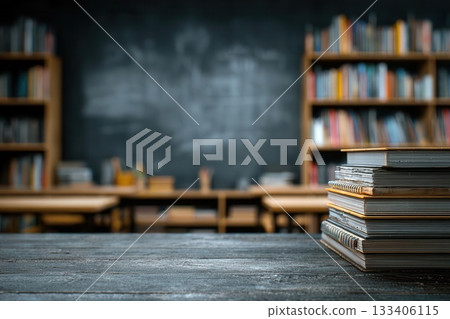 Stack of Books on Wooden Table 133406115