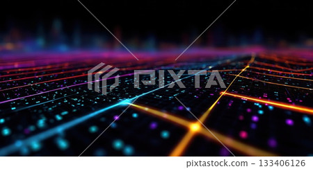 Abstract Digital Grid With Glowing Lines Abstract Digital Grid With Glowing Lines 133406126