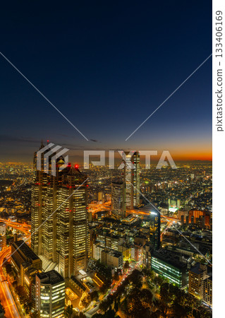 [Tokyo] Twilight view of the skyscraper district from the Tokyo Metropolitan Government Building observation deck 133406169