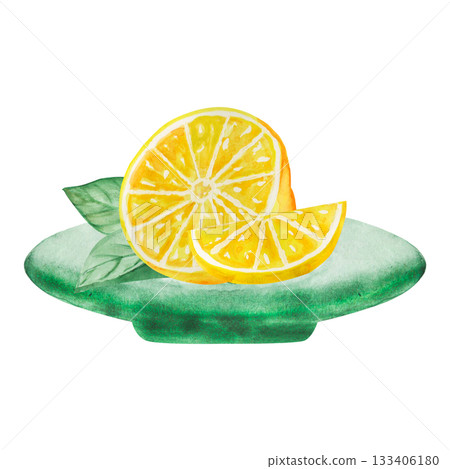 Watercolor lemons, leaves and flowers with branch isolated illustration set. Simple citrus fruits clip art for summer. Watercolor lemons, leaves and flowers with branch isolated illustration set. Simple citrus fruits clip art for summer. 133406180