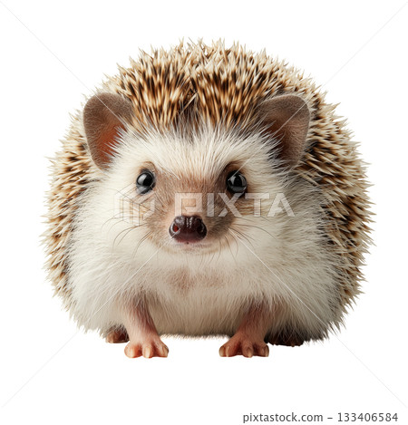 Cute Hedgehog With Soft Fur and Spiky Quills Posed on a White Background in a Playful Manner Cute Hedgehog With Soft Fur and Spiky Quills Posed on a White Background in a Playful Manner 133406584