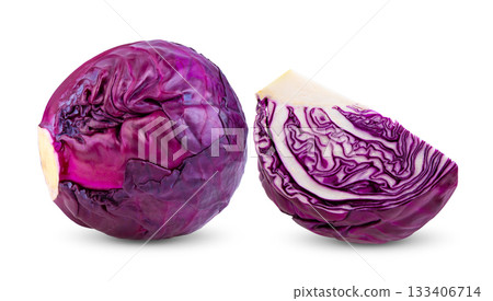 Red cabbage one slice isolated on white background ( image from camera ) Red cabbage one slice isolated on white background ( image from camera ) 133406714