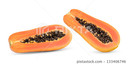 slices of sweet papaya on white background ( image from camera) 133406746