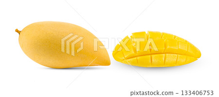 ripe yellow mango isolated on white background ( image from camera) 133406753