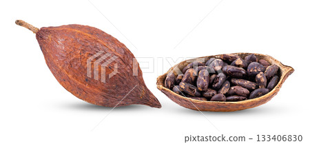 Cocoa fruit  isolated on white background ( image from camera ) 133406830