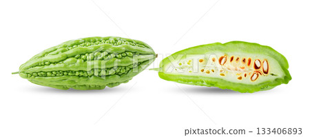 Bitter melon on white background ( image from camera ) 133406893