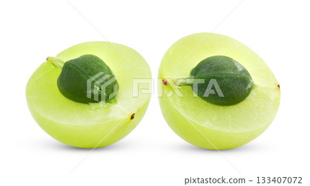 Fresh half Indian gooseberries on white background ( Image from camera) Fresh half Indian gooseberries on white background ( Image from camera) 133407072