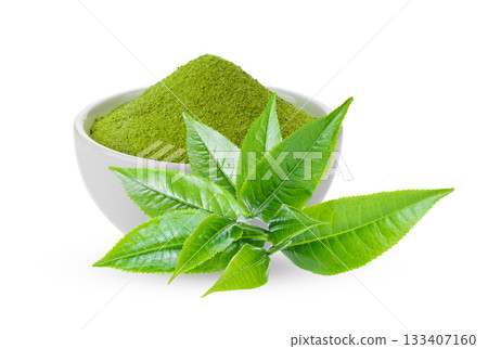matcha green tea in a bowl with leaf on white background ( image from camera ) matcha green tea in a bowl with leaf on white background ( image from camera ) 133407160