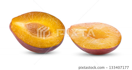 Plums plum prunes fruit isolated on white background ( image from camera ) 133407177