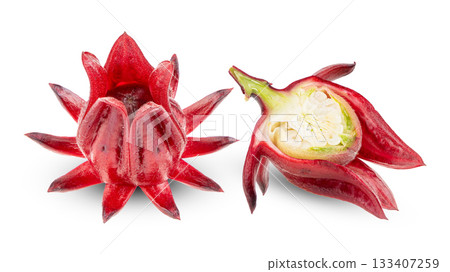 fresh roselle hibiscus on white background 133407259