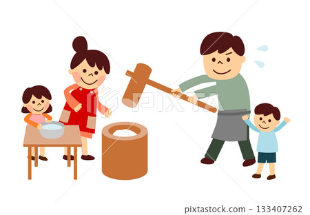 Family pounding mochi 133407262