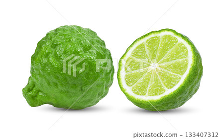 Bergamot or kaffir isolated on white background ( image from camera ) Bergamot or kaffir isolated on white background ( image from camera ) 133407312
