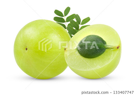 Fresh Indian gooseberries on white background Fresh Indian gooseberries on white background 133407747