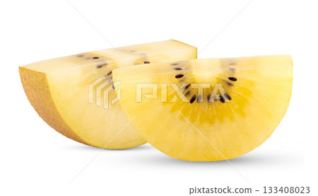 gold kiwi slice isolated on white background 133408023