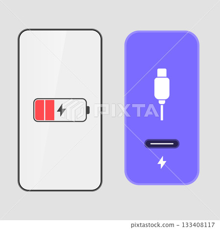 Smartphone Low Battery Warning and Charging Cable Notification Interface Design 133408117