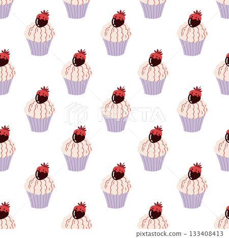 Valentines Day Cupcake Pattern Cute Seamless Sweet Dessert Background Valentines Day Cupcake Pattern Cute Seamless Sweet Dessert Background 133408413