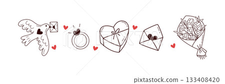 Valentines Day Doodle Illustration Set Cute Hand Drawn Love Icons Valentines Day Doodle Illustration Set Cute Hand Drawn Love Icons 133408420