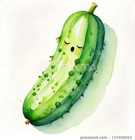 Cute Kawaii Watercolor Cucumber Adorable Green Vegetable Illustration for Kids Cute Kawaii Watercolor Cucumber Adorable Green Vegetable Illustration for Kids 133408563