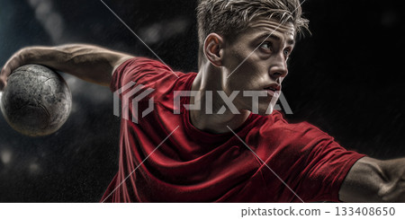 Portrait of a Handball Player in Action on Black Background - Generative Ai Portrait of a Handball Player in Action on Black Background - Generative Ai 133408650