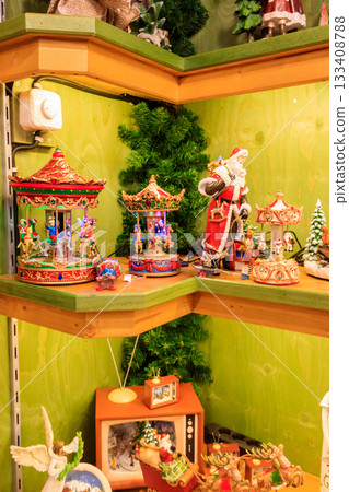 Christmas and New Year's toys in a store. Festive winter Christmas trade 133408788