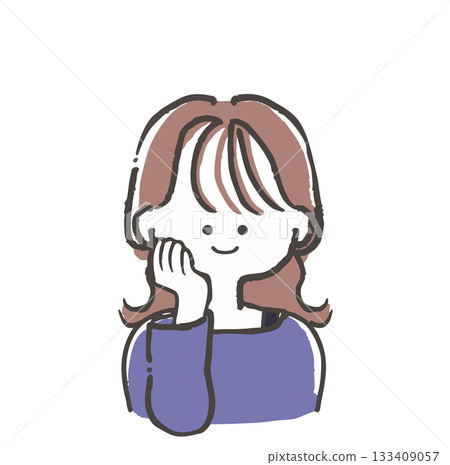 A woman with see-through bangs holding her hand on her cheek A woman with see-through bangs holding her hand on her cheek 133409057