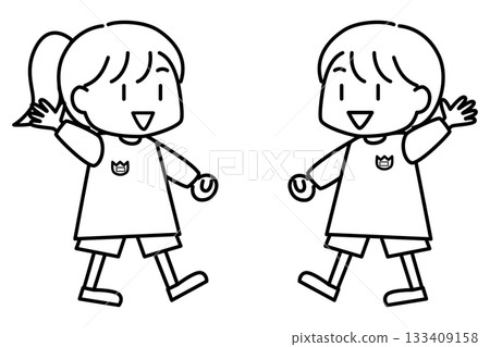 線條畫插圖，描繪的是面帶微笑的孩子揮手道別。 133409158