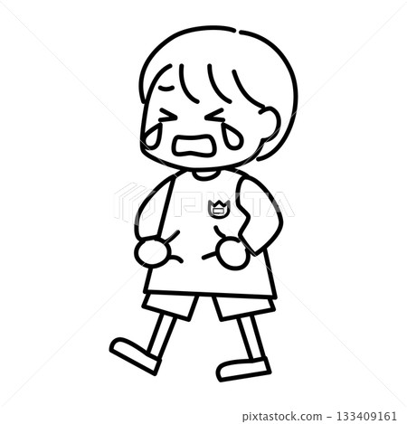 男孩邊走邊哭的線條畫 133409161