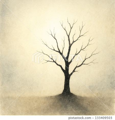 Dead Tree Series: Japanese-style background of dead tree silhouettes floating in the backlight 133409503