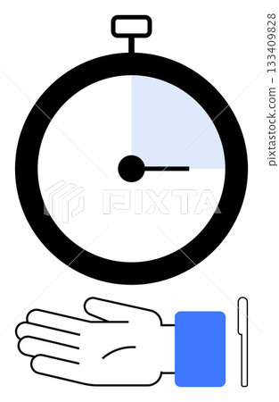 Countdown timer, hand with blue sleeve showing time, minutes passing. Ideal for punctuality, deadlines, efficiency, productivity, time management planning scheduling. Line metaphor Countdown timer, hand with blue sleeve showing time, minutes passing. Ideal for punctuality, deadlines, efficiency, productivity, time management planning scheduling. Line metaphor 133409828