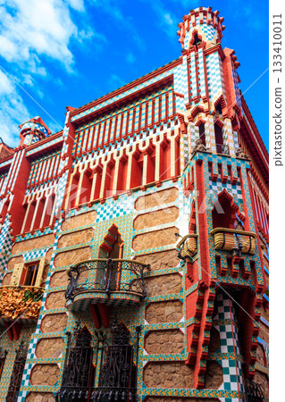 Facade of Casa Vicens in Barcelona, Spain. It is first masterpiece of Antoni Gaudi. Built between 1883 and 1885 133410011