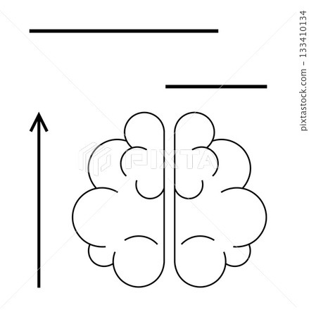 Brain with upward arrow and lines. Ideal for themes thumbs up growth, creativity, learning, innovation, progress, goals, and development. Line metaphor 133410134