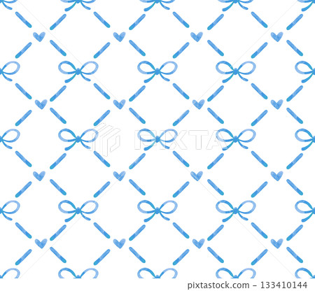 Seamless watercolor pattern with diamonds and cute blue bows. Seamless watercolor pattern with diamonds and cute blue bows. 133410144