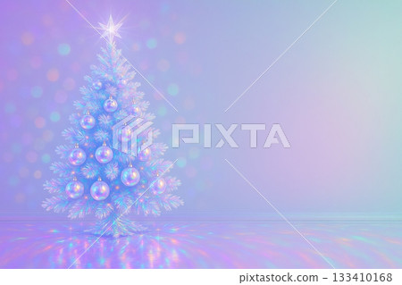 Iridescent christmas wonderland featuring magic holiday tree with sparkling lights and decorations. concept of festive celebration, winter magic, holiday cheer, copy space 133410168