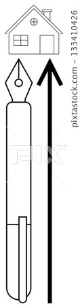 Pen house upward arrow symbolize creativity future goals growth progress imagination, innovation. Ideal for education, real estate, writing, dreams, architecture, motivation. Line metaphor 133410426