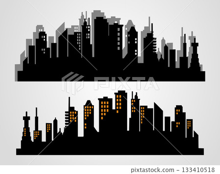 Layered City Skyline Silhouette Modern Buildings Collection. 133410518
