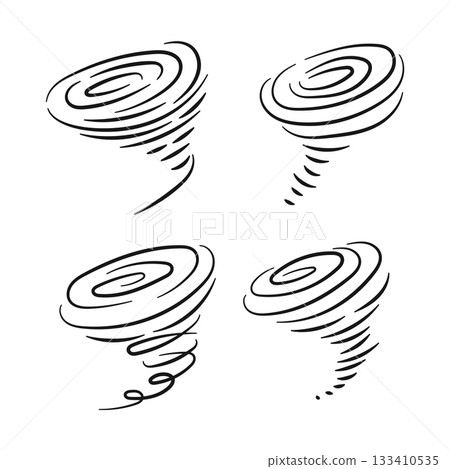 Doodle wind swirl tornado line art hand drawn element collection Doodle wind swirl tornado line art hand drawn element collection 133410535