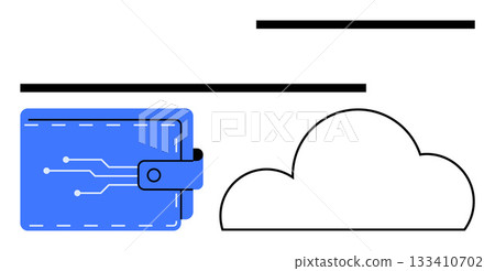 Blue digital wallet connected to a white cloud with circuitry lines. Ideal for fintech, cloud storage, digital transactions, online security, modern banking, data management, and technology Blue digital wallet connected to a white cloud with circuitry lines. Ideal for fintech, cloud storage, digital transactions, online security, modern banking, data management, and technology 133410702