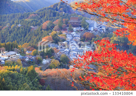 紅葉盛開的世界遺產吉野山 133410804